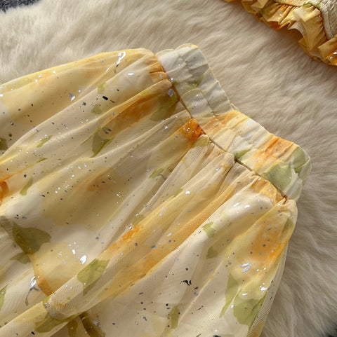 Off-shoulder Top & Skirt Floral 2Pcs