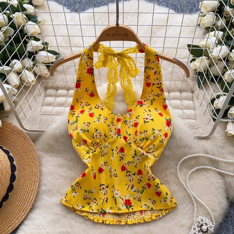 Sexy Lace Halter Floral Top