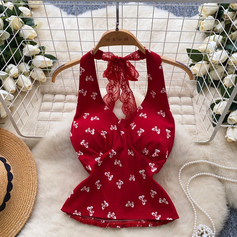 Sexy Lace Halter Floral Top