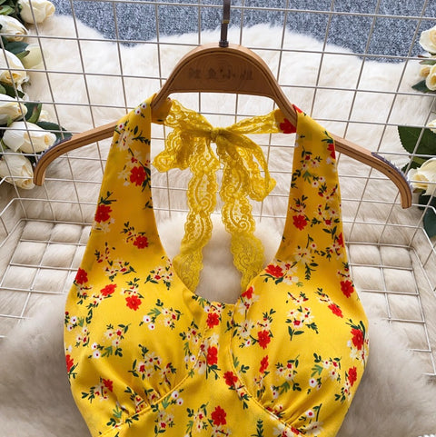 Sexy Lace Halter Floral Top