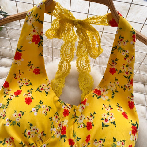 Sexy Lace Halter Floral Top