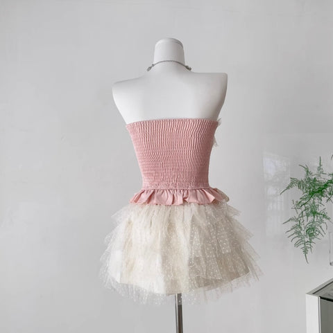 Courtly Lace Top & Mesh Skirt 2Pcs