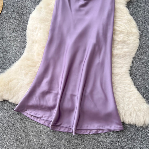 Draped Neckline Sleeveless Satin Dress