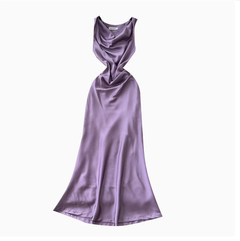 Draped Neckline Sleeveless Satin Dress