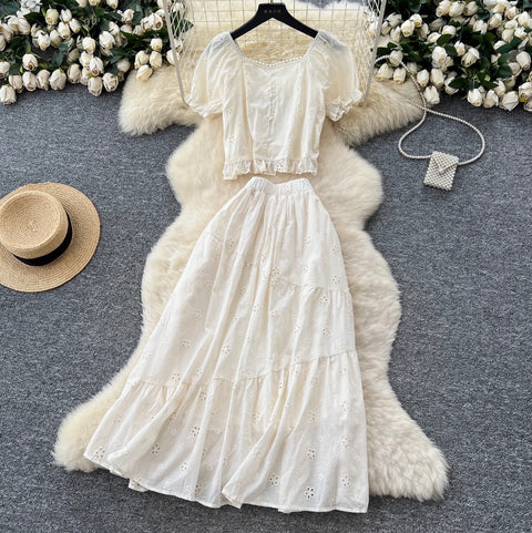 Beaded Shirt & Skirt Embroidery 2Pcs