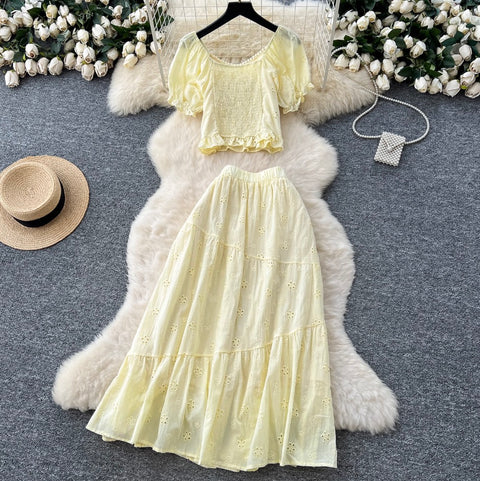Beaded Shirt & Skirt Embroidery 2Pcs