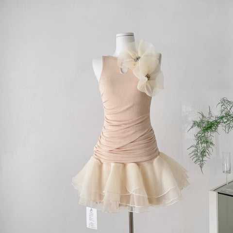 Rhinestone Studded Puffy Mesh Vest Dress