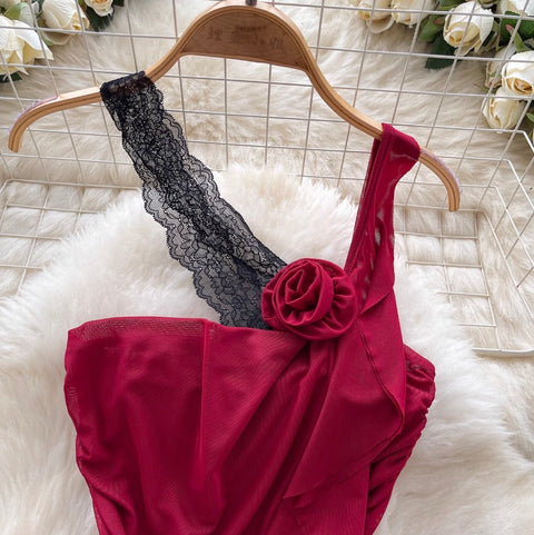 Sexy Asymmetric Lace Ruffled Camisole