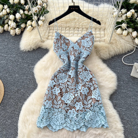 Embroidered Lace Camisole & Mesh Skirt 2Pcs