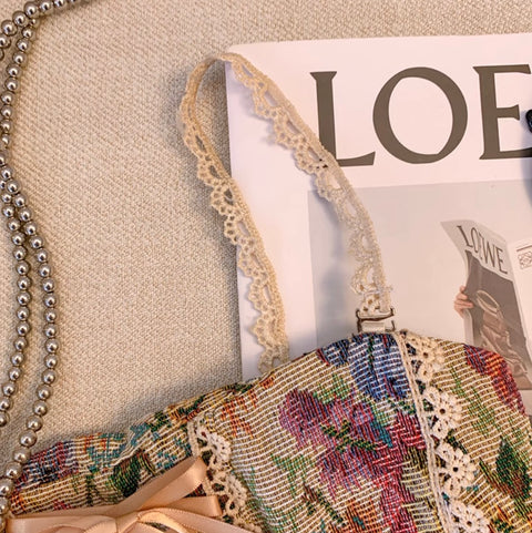 Oil Painting Floral Lace-up Top