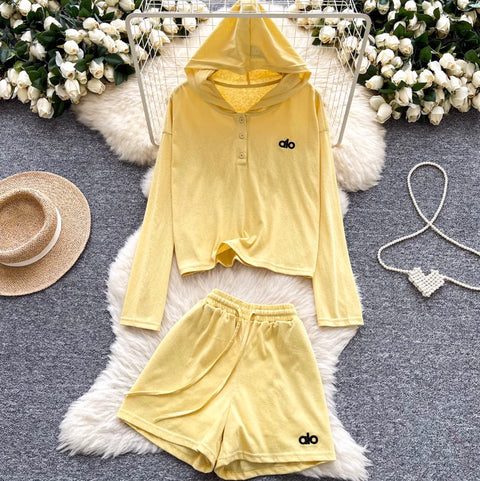 Sportswear Hoodie & Wide-leg Shorts 2Pcs