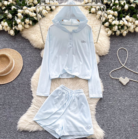 Sportswear Hoodie & Wide-leg Shorts 2Pcs