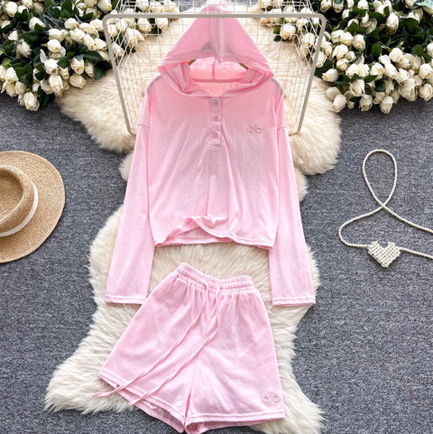 Sportswear Hoodie & Wide-leg Shorts 2Pcs