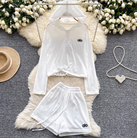 Sportswear Hoodie & Wide-leg Shorts 2Pcs