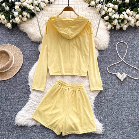 Sportswear Hoodie & Wide-leg Shorts 2Pcs