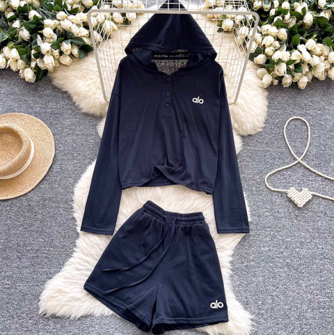 Sportswear Hoodie & Wide-leg Shorts 2Pcs