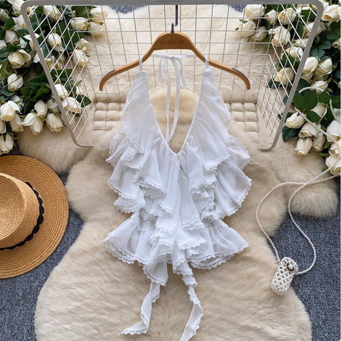 Sexy Deep V-neck Ruffled Halter Top