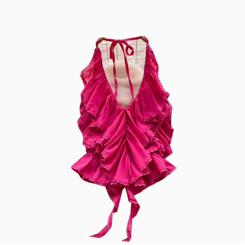 Sexy Deep V-neck Ruffled Halter Top