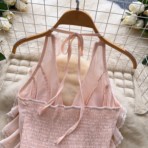 Sexy Deep V-neck Ruffled Halter Top