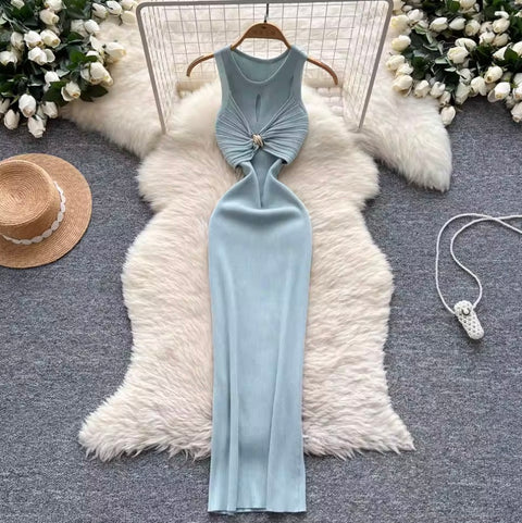 Premium Sleeveless Knotted Knit Dress