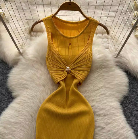 Premium Sleeveless Knotted Knit Dress