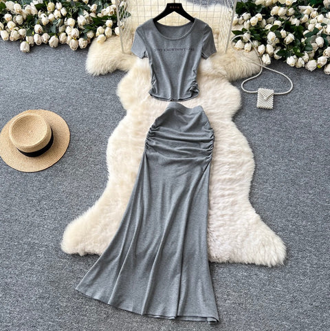 Monogrammed T-shirt & Fishtail Skirt 2Pcs