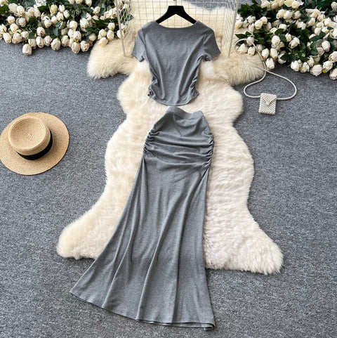 Monogrammed T-shirt & Fishtail Skirt 2Pcs