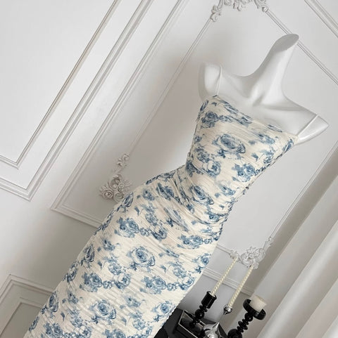 Elegant Blue Floral Slip Dress