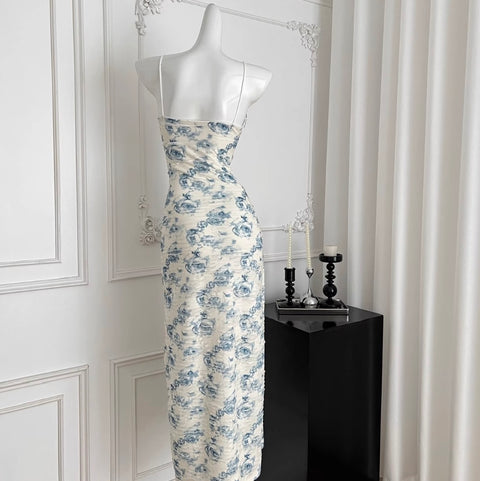 Elegant Blue Floral Slip Dress