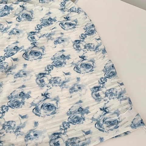 Elegant Blue Floral Slip Dress