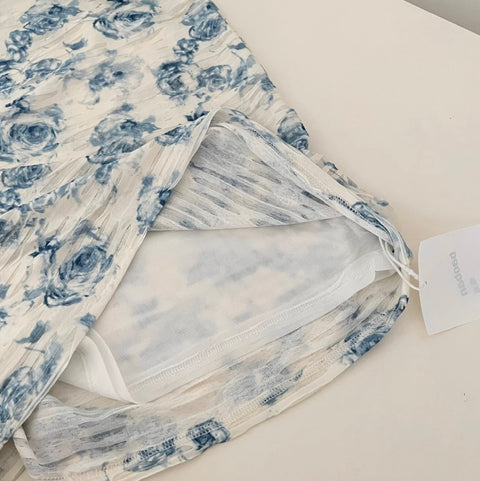 Elegant Blue Floral Slip Dress