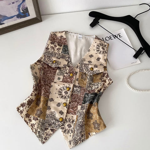 High-end Pattern Printed Openwork Vest