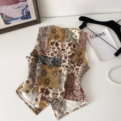 High-end Pattern Printed Openwork Vest