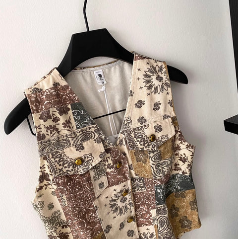 High-end Pattern Printed Openwork Vest