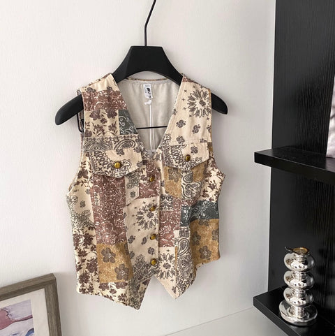 High-end Pattern Printed Openwork Vest
