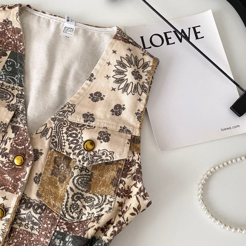 High-end Pattern Printed Openwork Vest