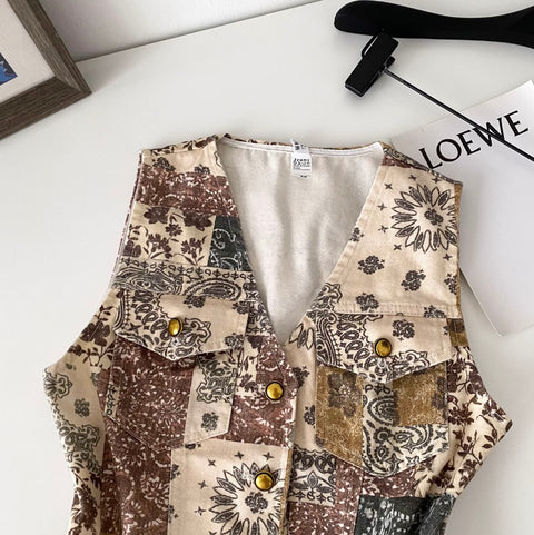 High-end Pattern Printed Openwork Vest