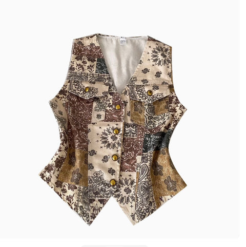 High-end Pattern Printed Openwork Vest