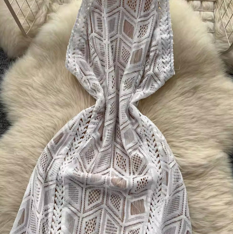 Elegant White Lace Halter Dress