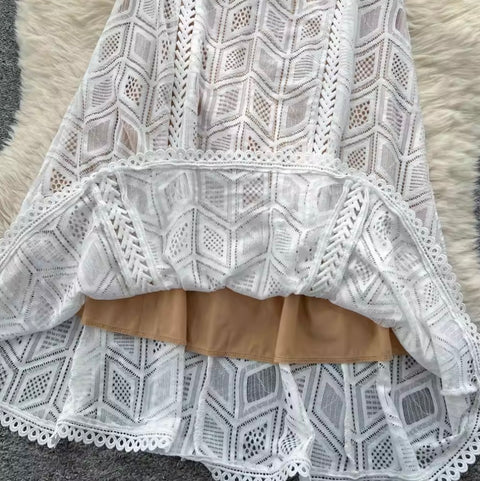 Elegant White Lace Halter Dress