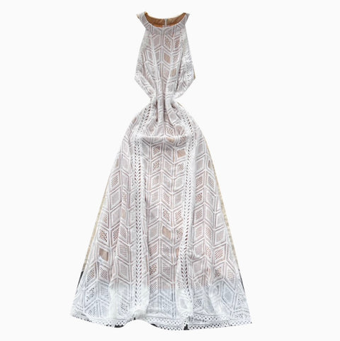 Elegant White Lace Halter Dress
