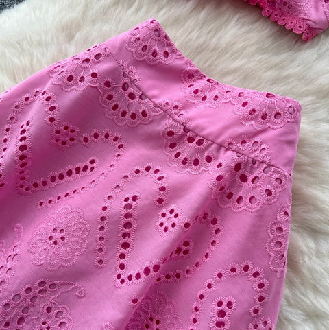 Hollowed Embroidery Shirt & Skirt 2Pcs