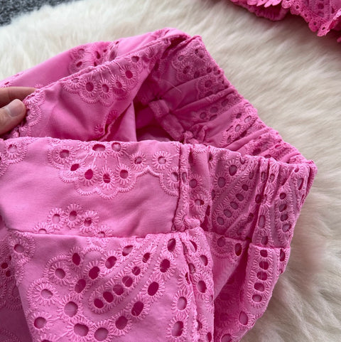 Hollowed Embroidery Shirt & Skirt 2Pcs