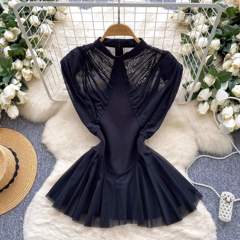 Irregular Design Mesh Patchwork Top