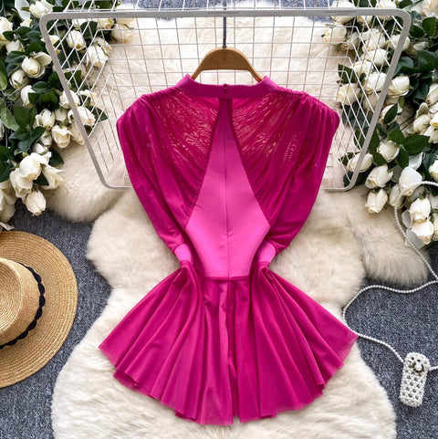 Irregular Design Mesh Patchwork Top