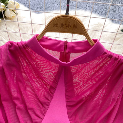 Irregular Design Mesh Patchwork Top