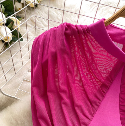 Irregular Design Mesh Patchwork Top