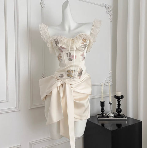 Courtly Lace Top & Bow-tie Skirt 2Pcs