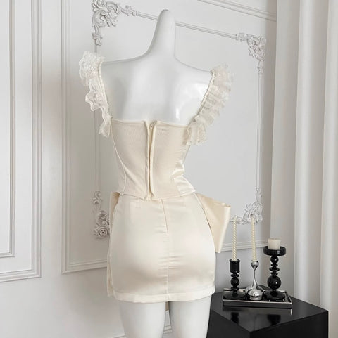 Courtly Lace Top & Bow-tie Skirt 2Pcs