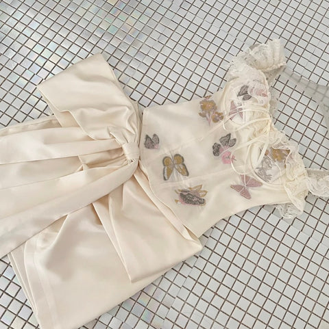 Courtly Lace Top & Bow-tie Skirt 2Pcs